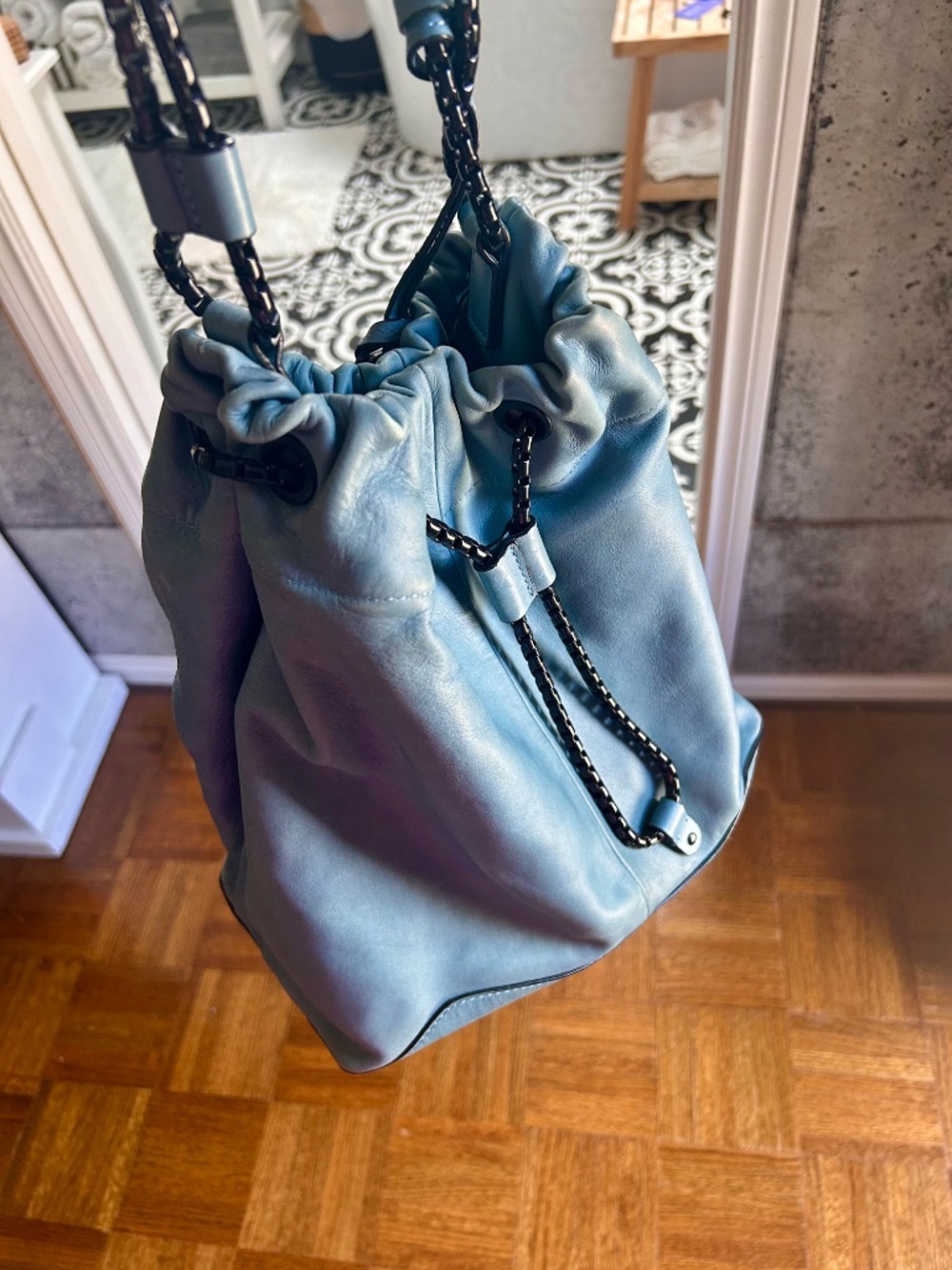 Authentic Leather JOY GRYSON Bag in SOFT Robin's egg BLUE
